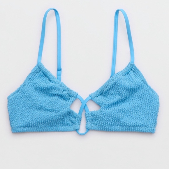 AERIE • NWT Shimmery Crinkle Lace Up Scoop Bikini Top “Blue Spark” - Picture 1 of 15